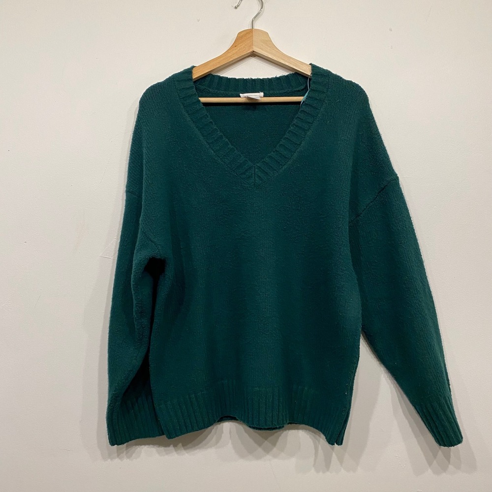 Song of Style Aimee Song Forest Green V-Neck Oversized Knit Sweater Small